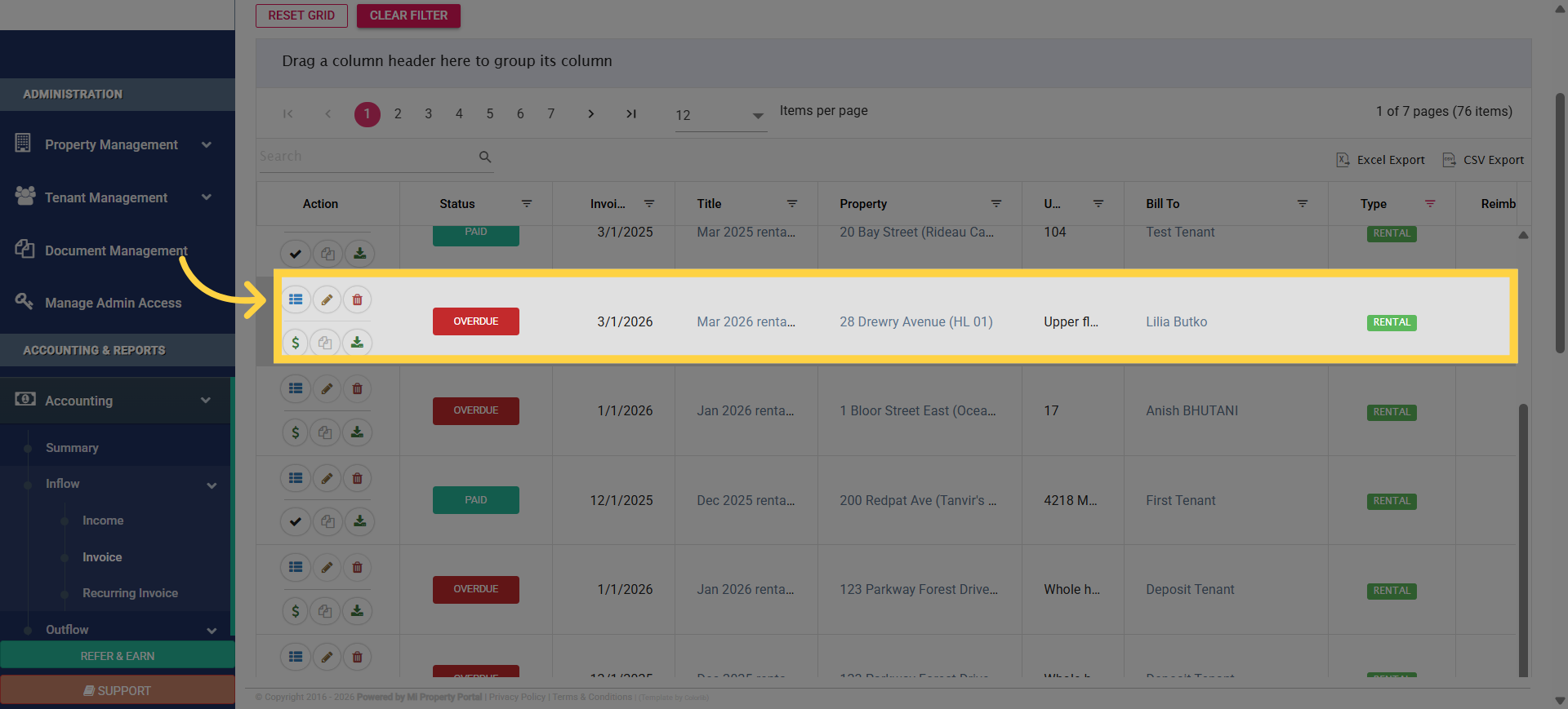 Access Invoice Details Section