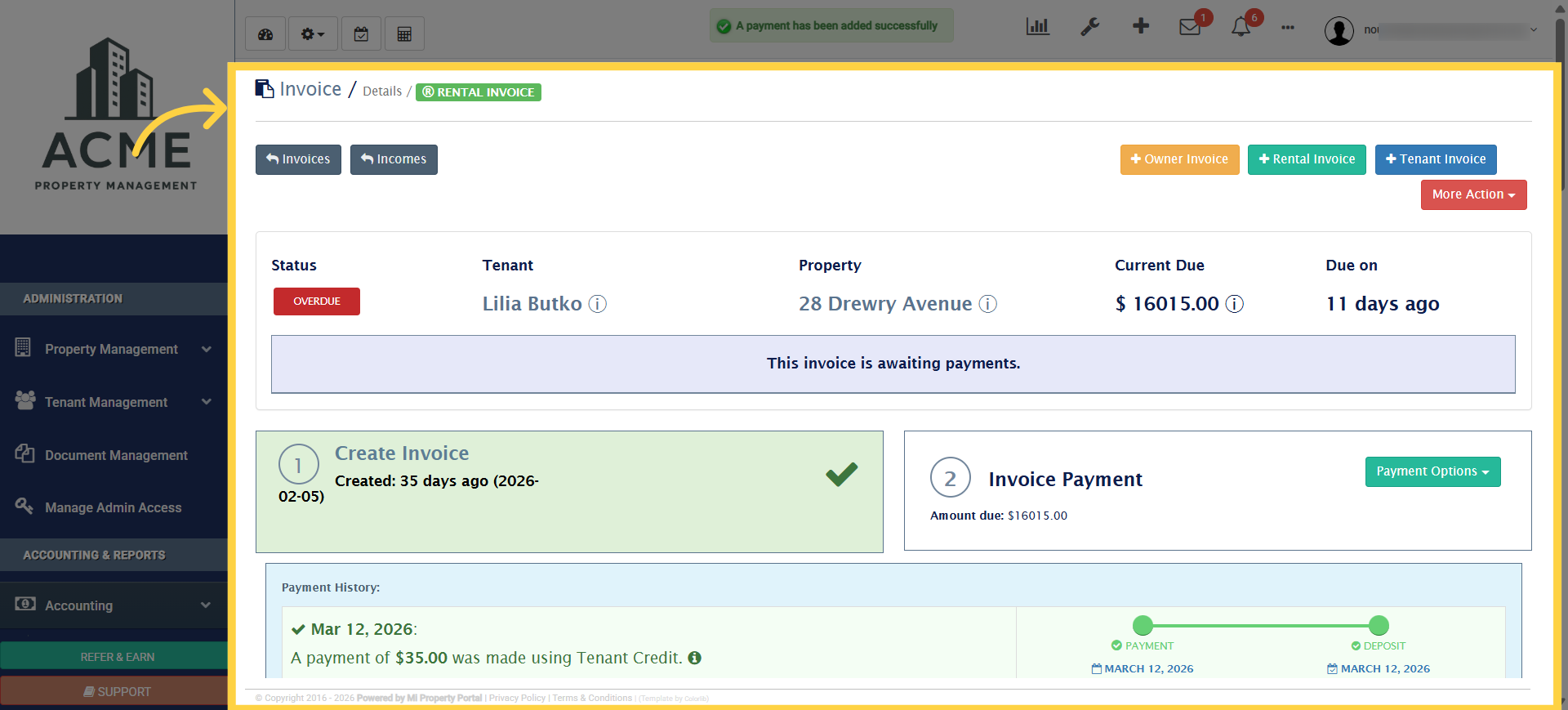 Return to Rental Invoice Details
