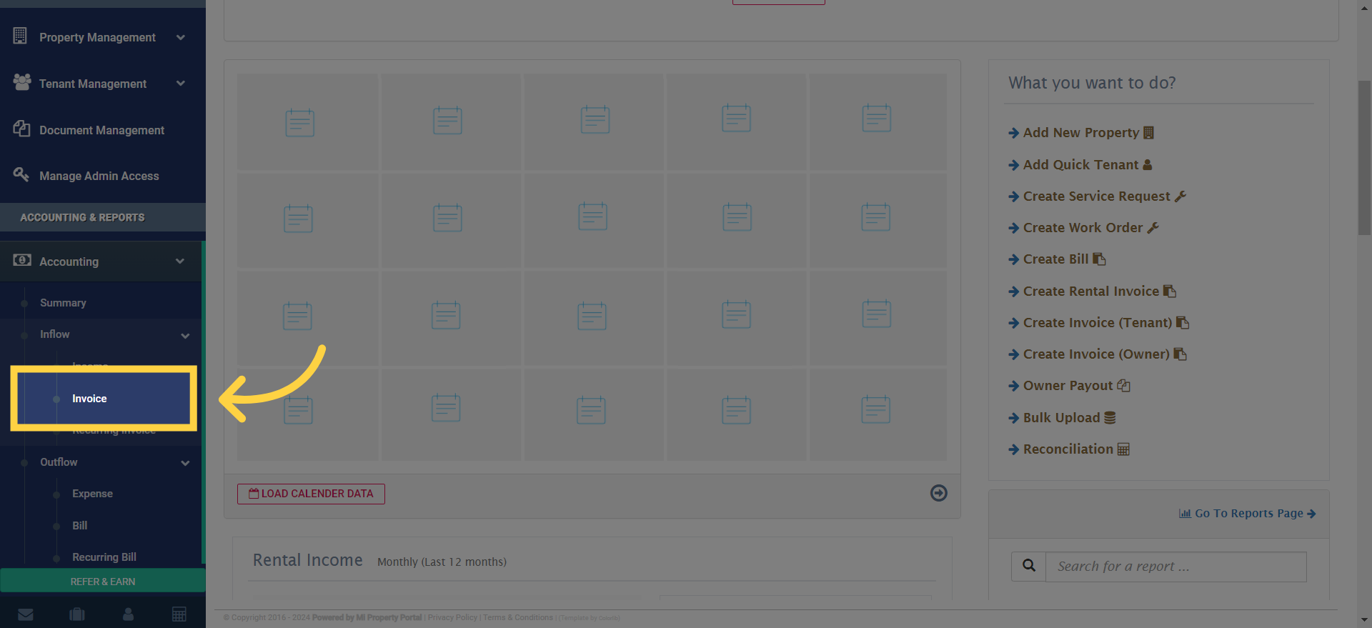 Select 'Invoice' from the options available in the dropdown menu