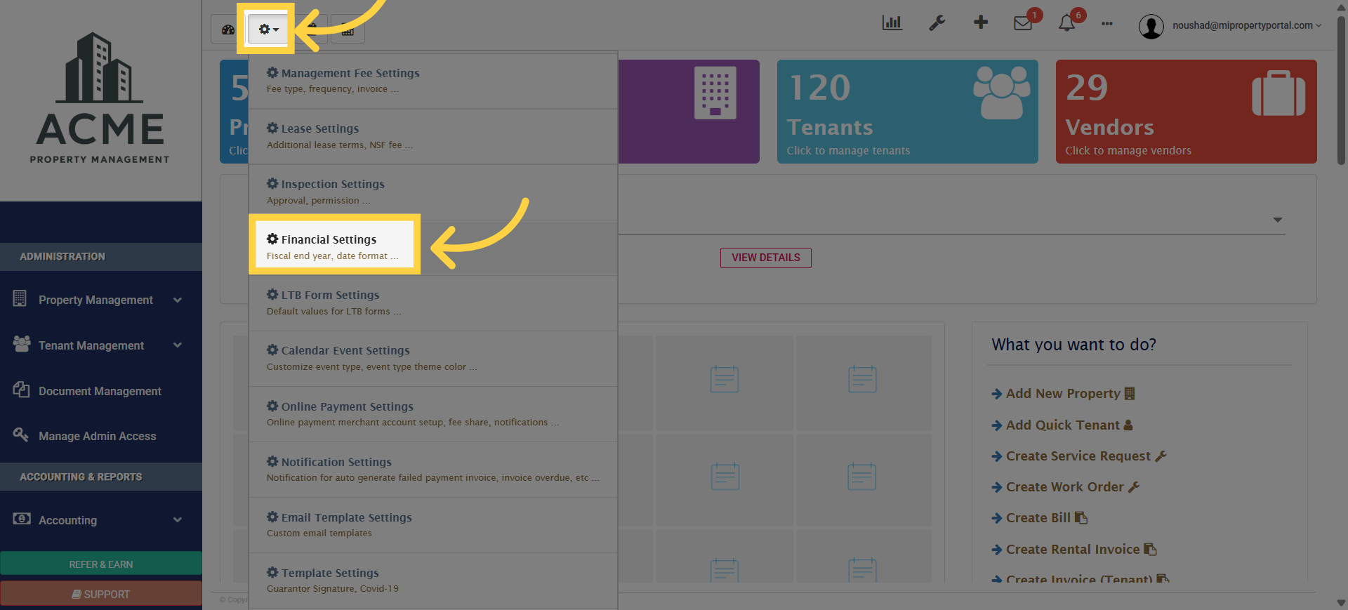 Open Financial Settings