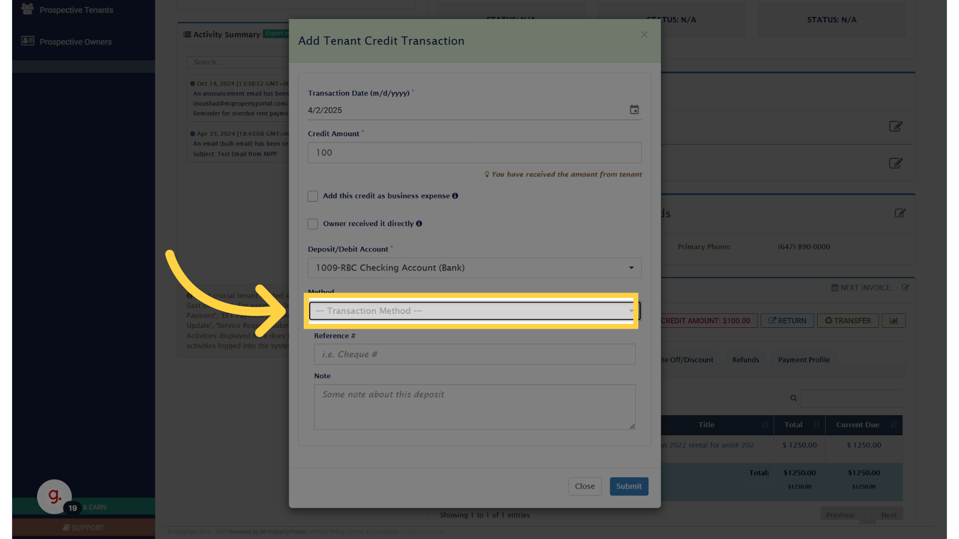Select method of payment