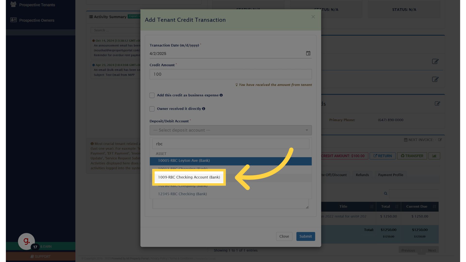 Click '1009-RBC Checking Account (Bank)'
