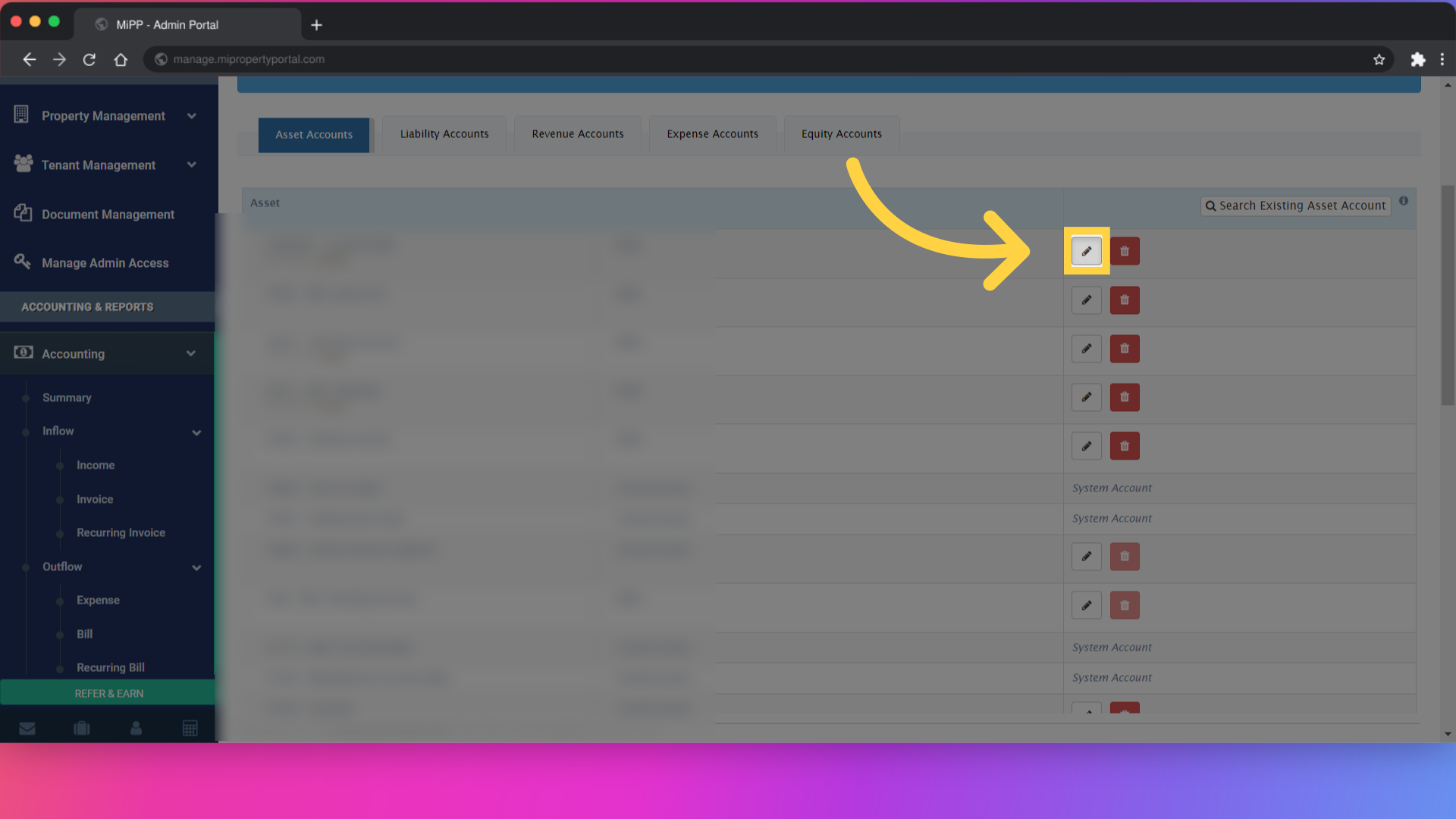 Click on the 'Edit' icon