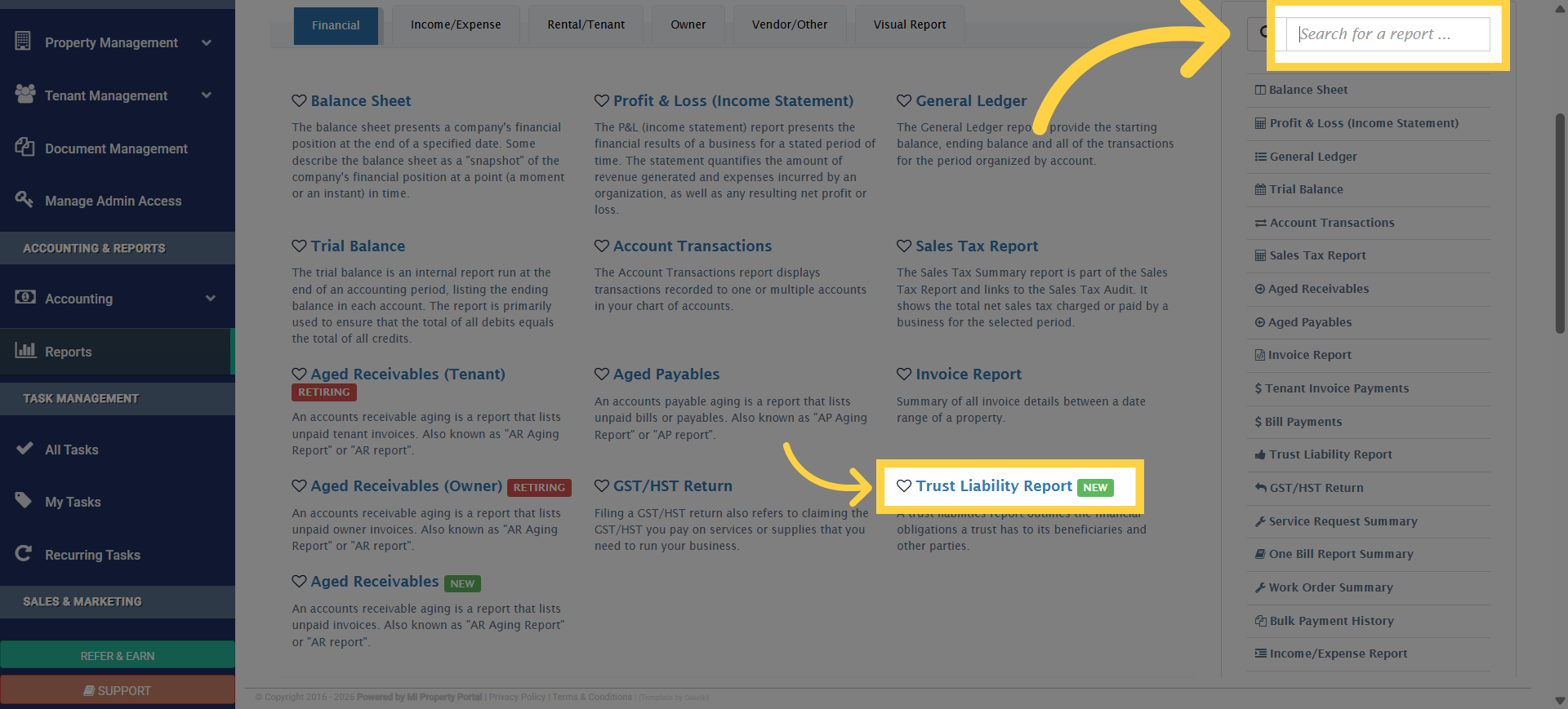 Open Report Search Field