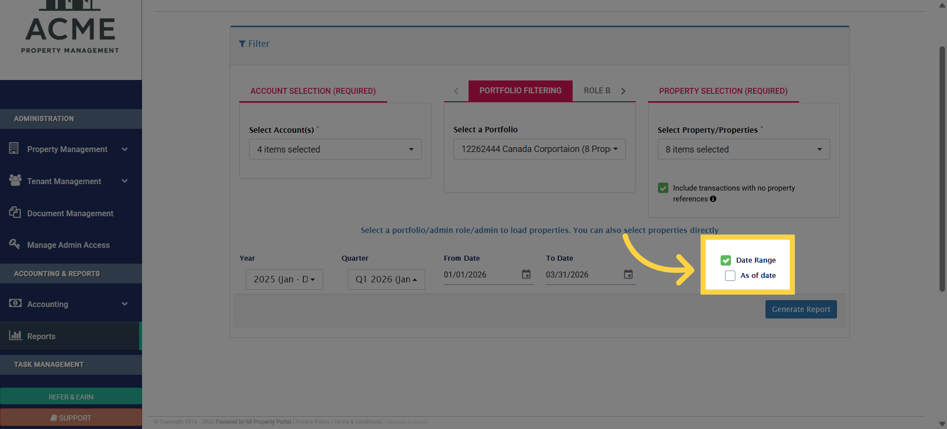Open Date Range Selector
