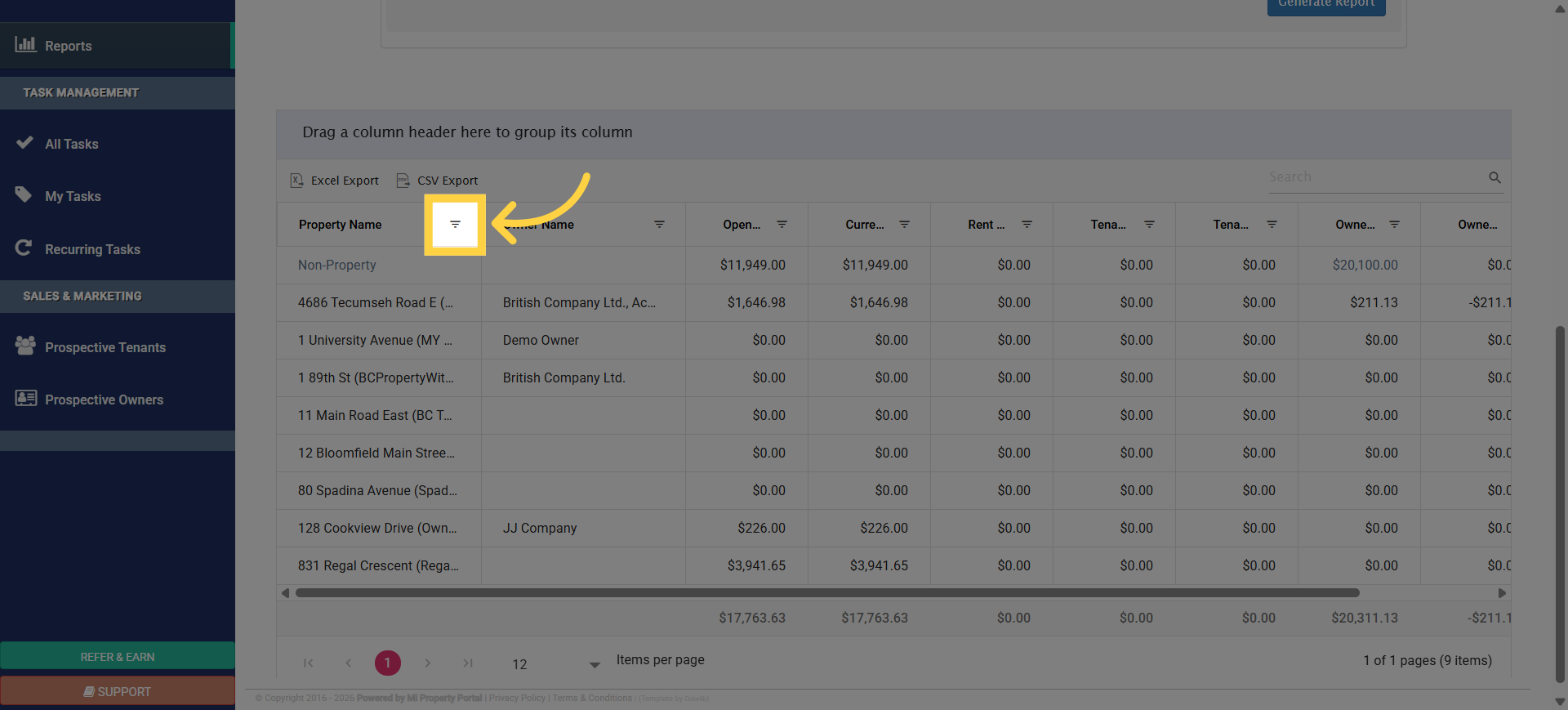 Open Grouping Options