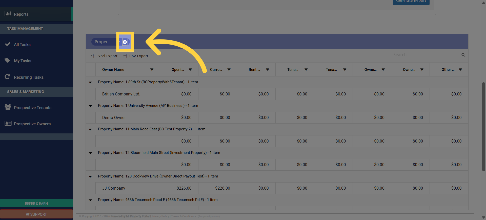 Open Sorting Options