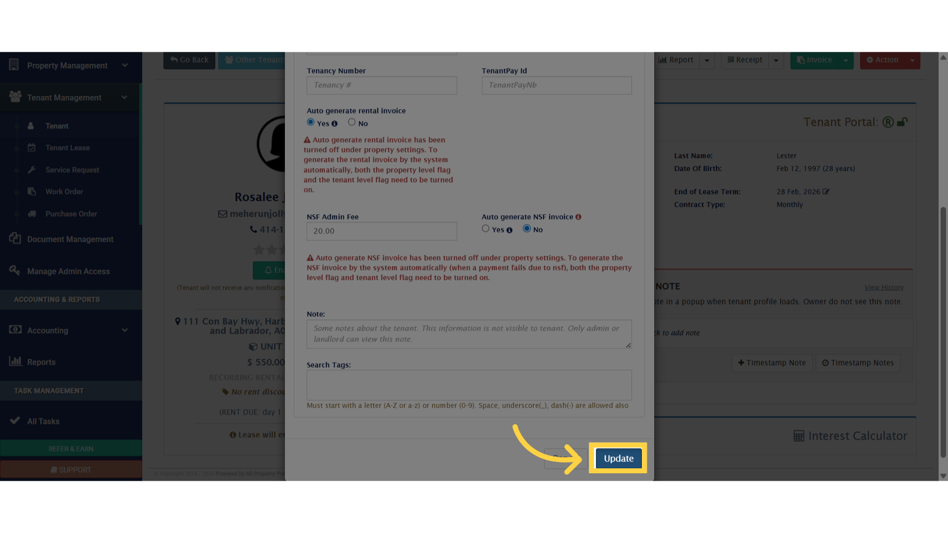 Click 'Update' to complete the process.