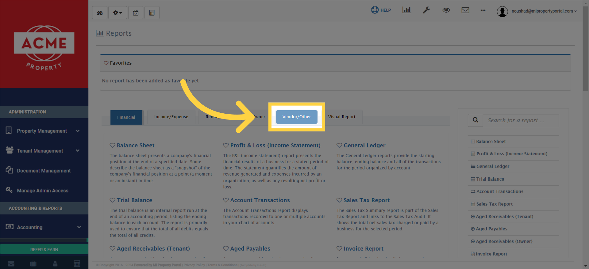 Click on 'Vendor/Other' tab