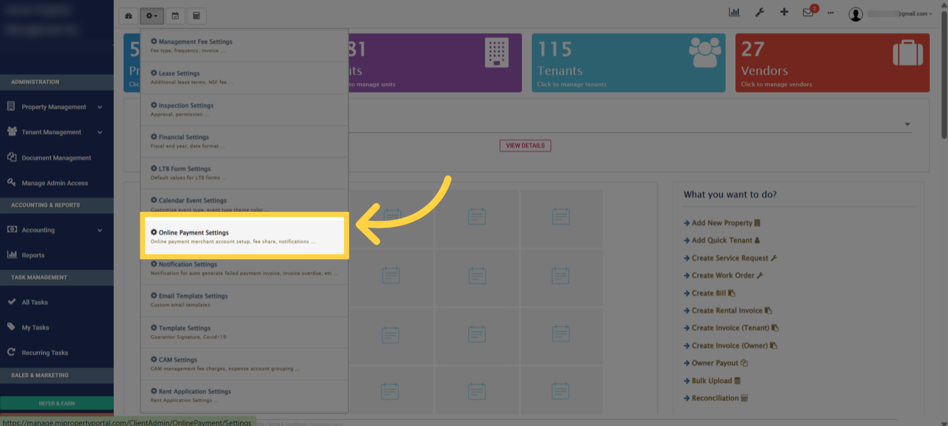 Navigate To Online Payment Settings