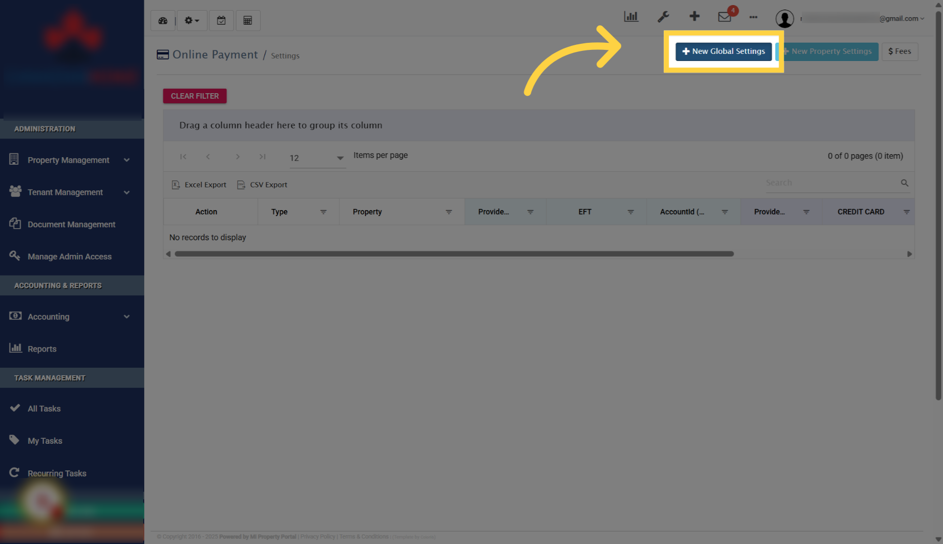 Initiate New Global Settings