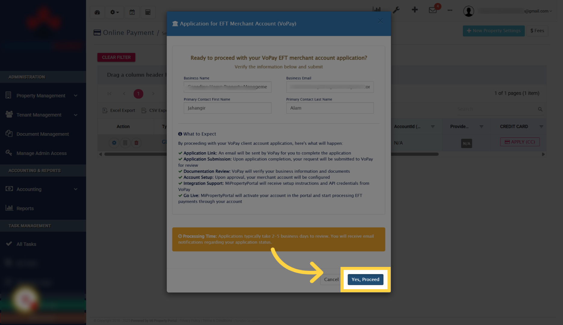 Click Yes Proceed Button