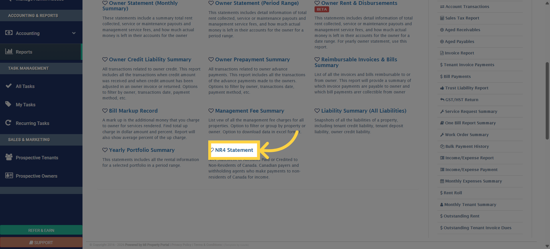 Open NR4 Statement Report