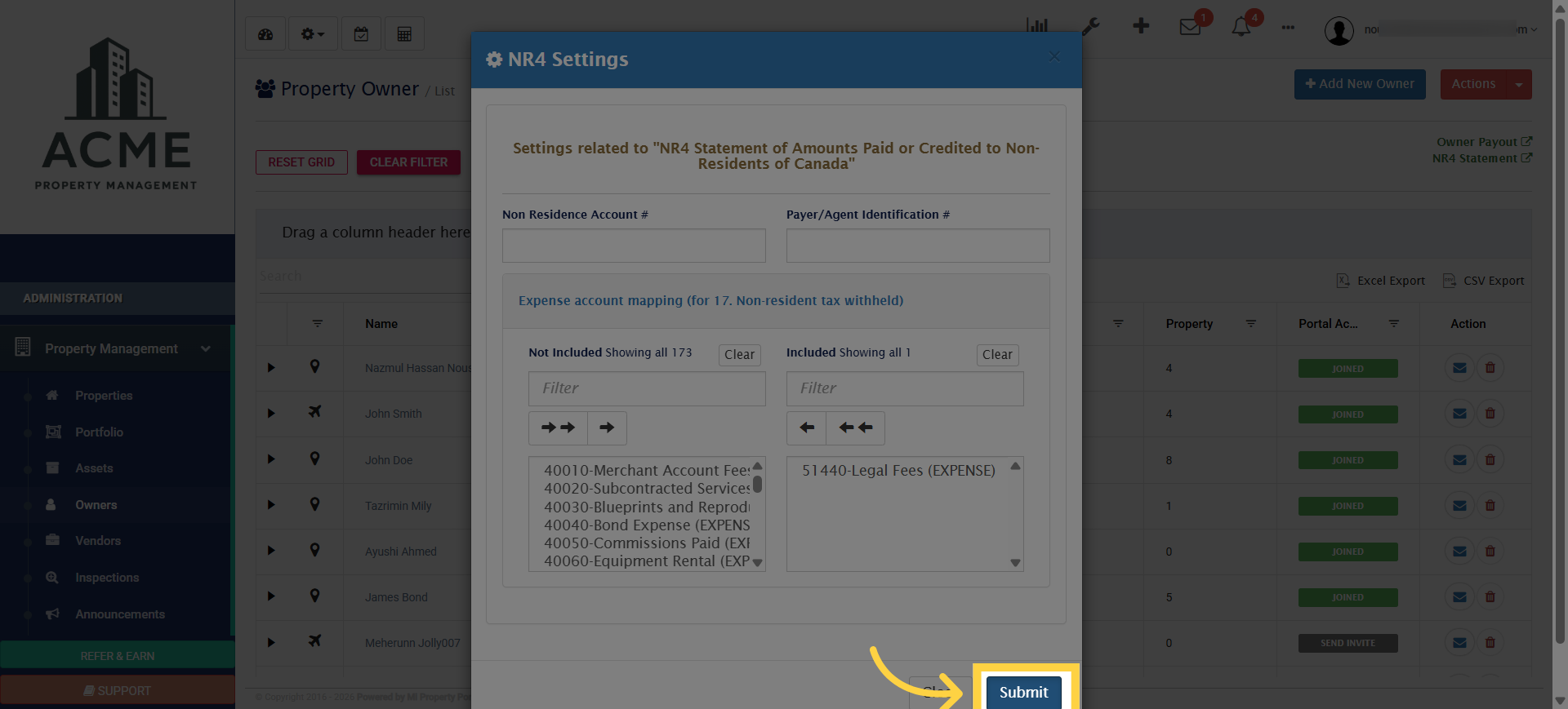 Submit NR4 Settings