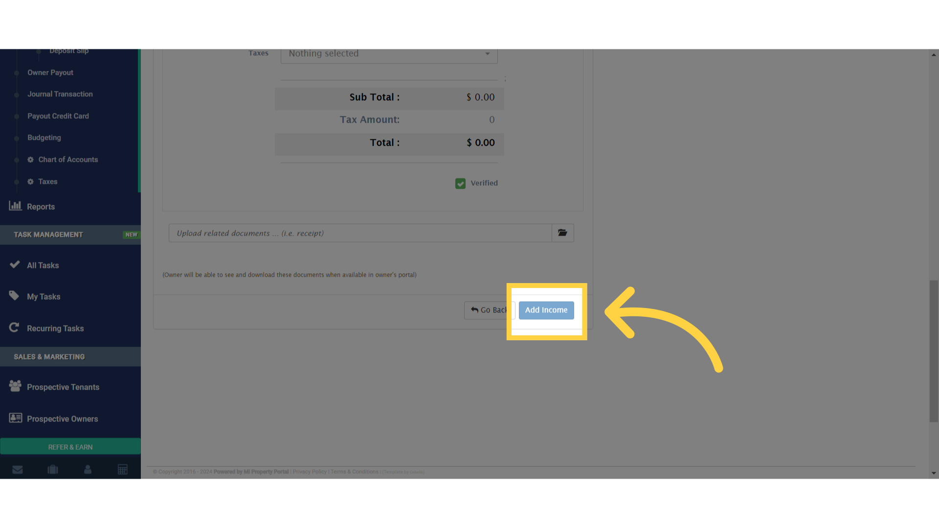 Finally, click the 'Add Income' button