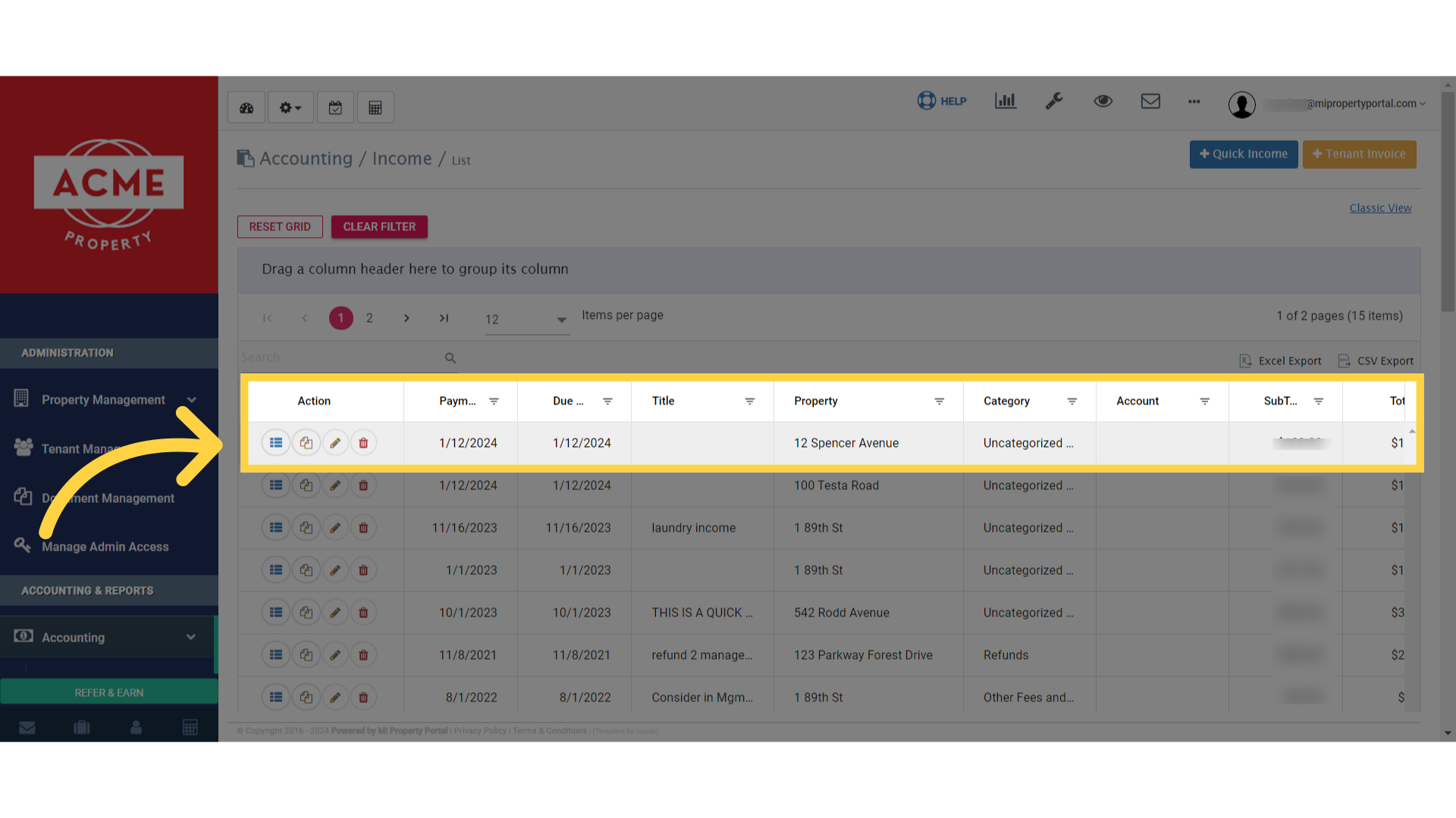 You will see icons for actions such as 'View Details,' 'Edit,' 'Copy/Duplicate,' and 'Delete.'