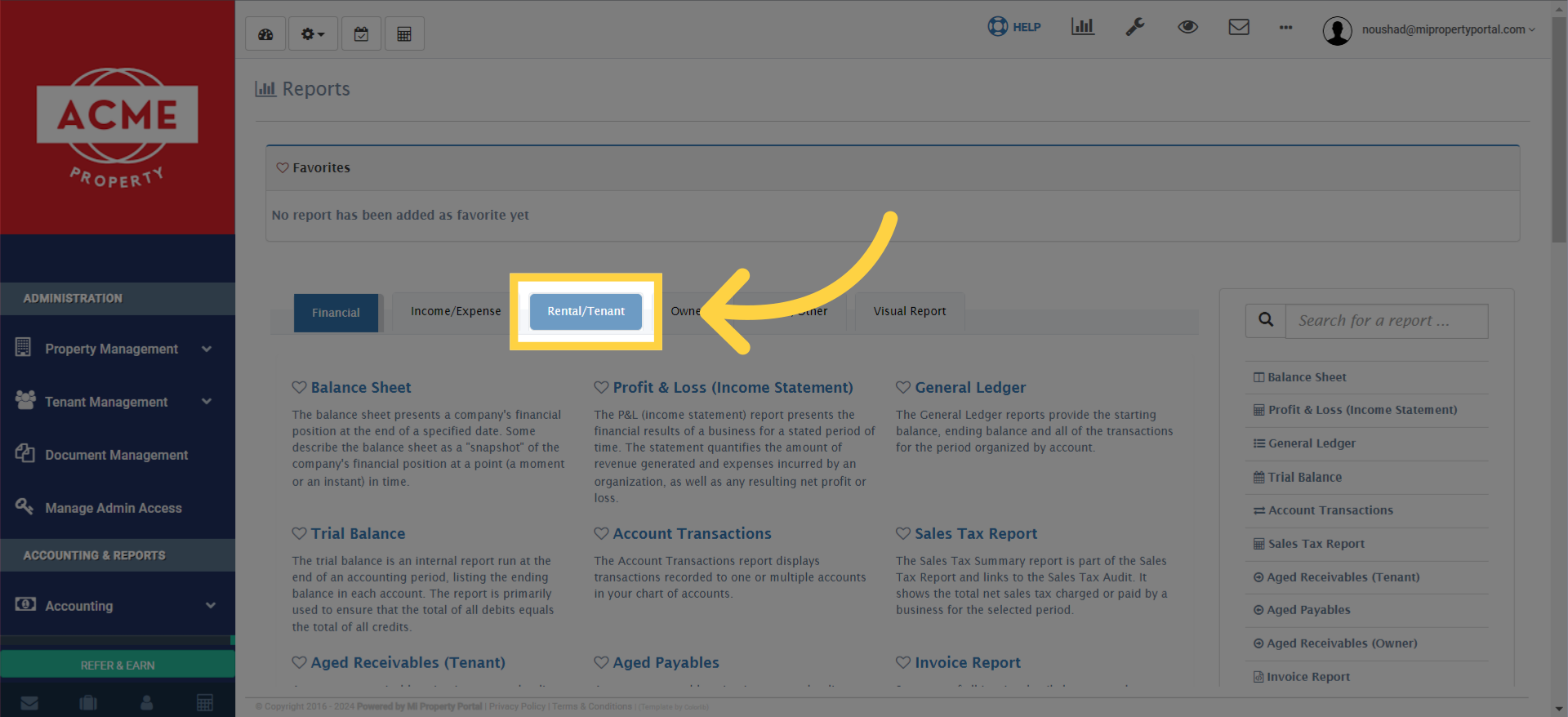 Click on 'Rental/Tenant' tab