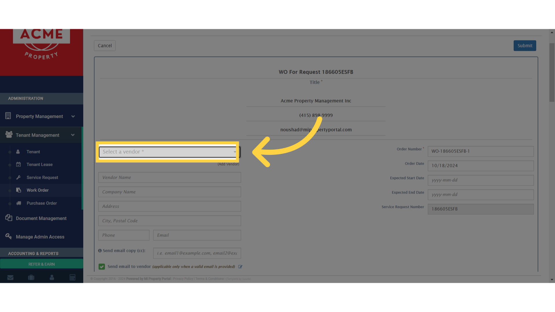 Click 'Select a vendor *'