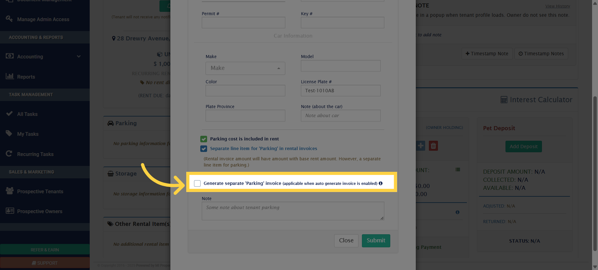 Click 'Generate separate 'Parking' invoice (applicable when auto generate invoice is enabled)'