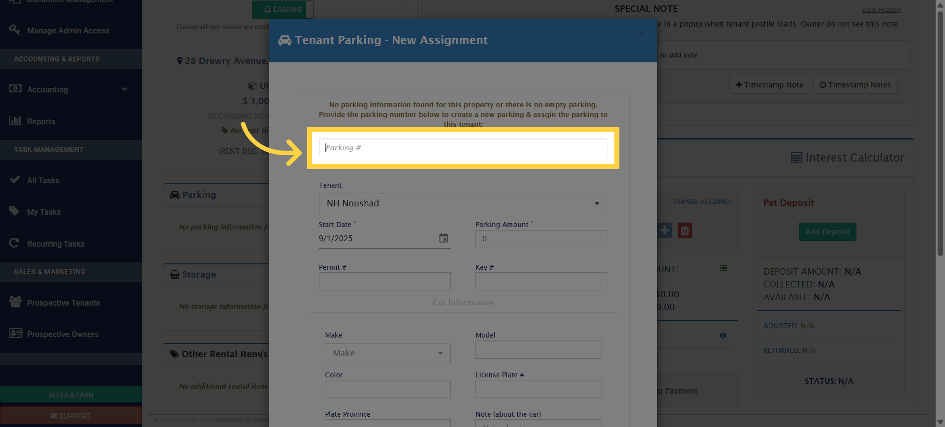 Click 'Parking #'