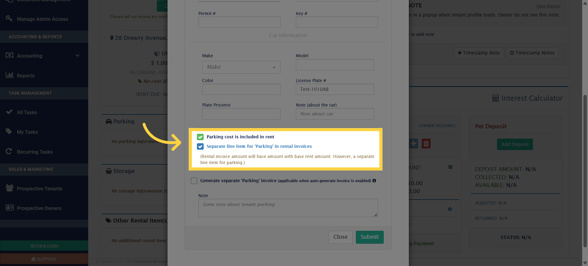 Click 'Parking cost is included in rent'