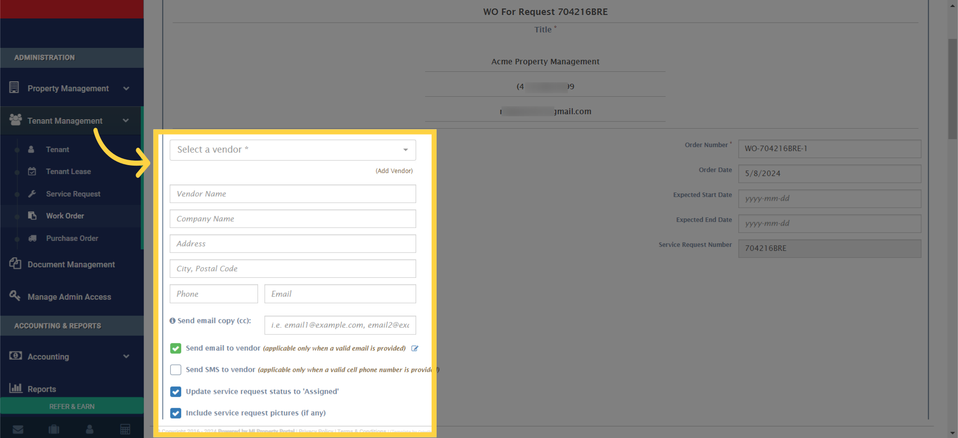 Fill in all necessary fields accurately for the Work Order Request.