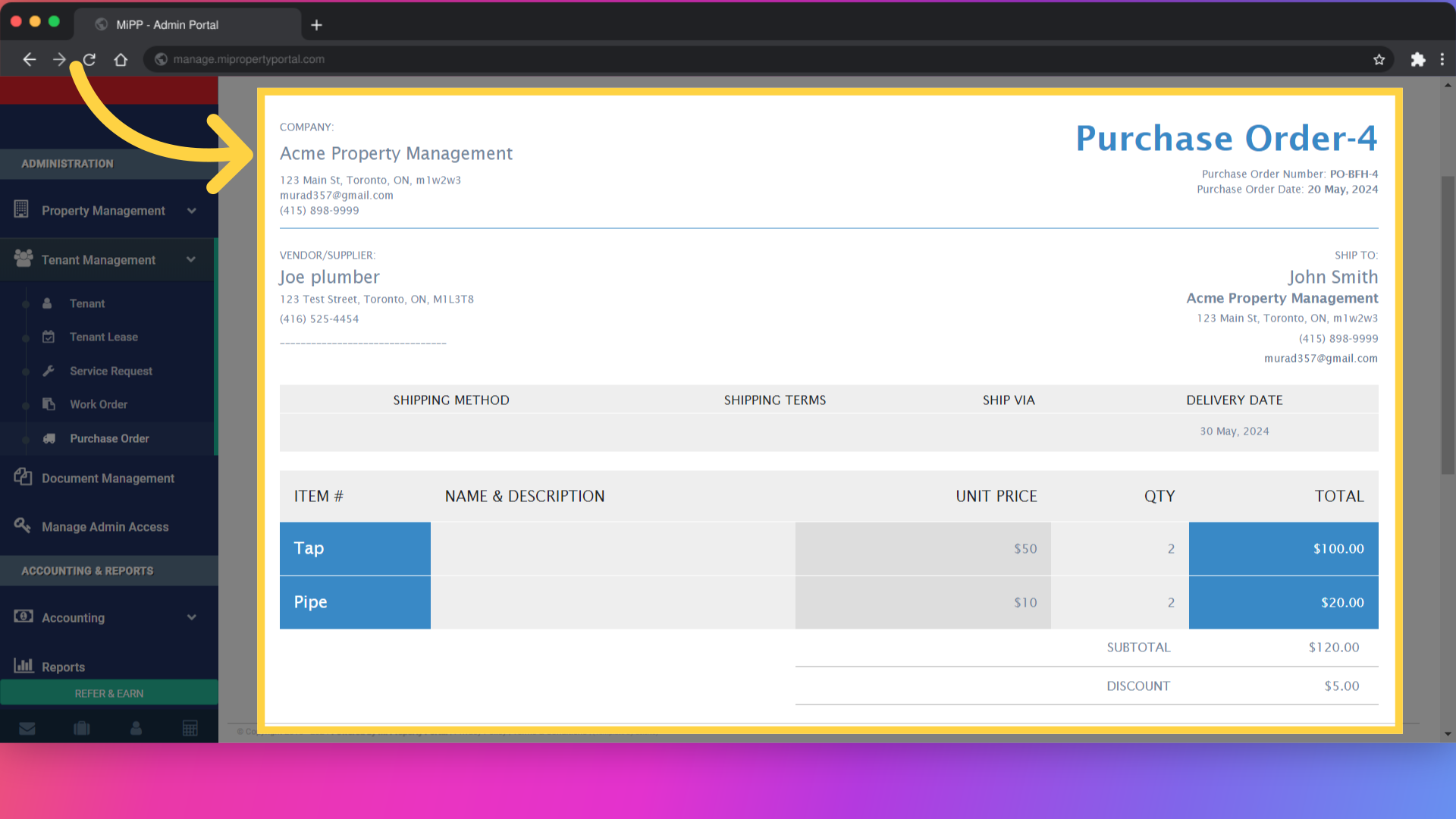 The Purchase Order has been successfully created as 'Purchase Order-3'