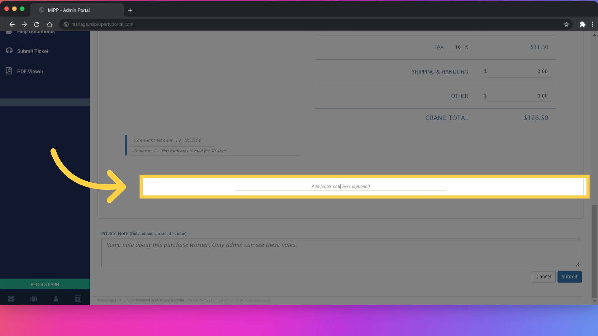 Add a Footer if required