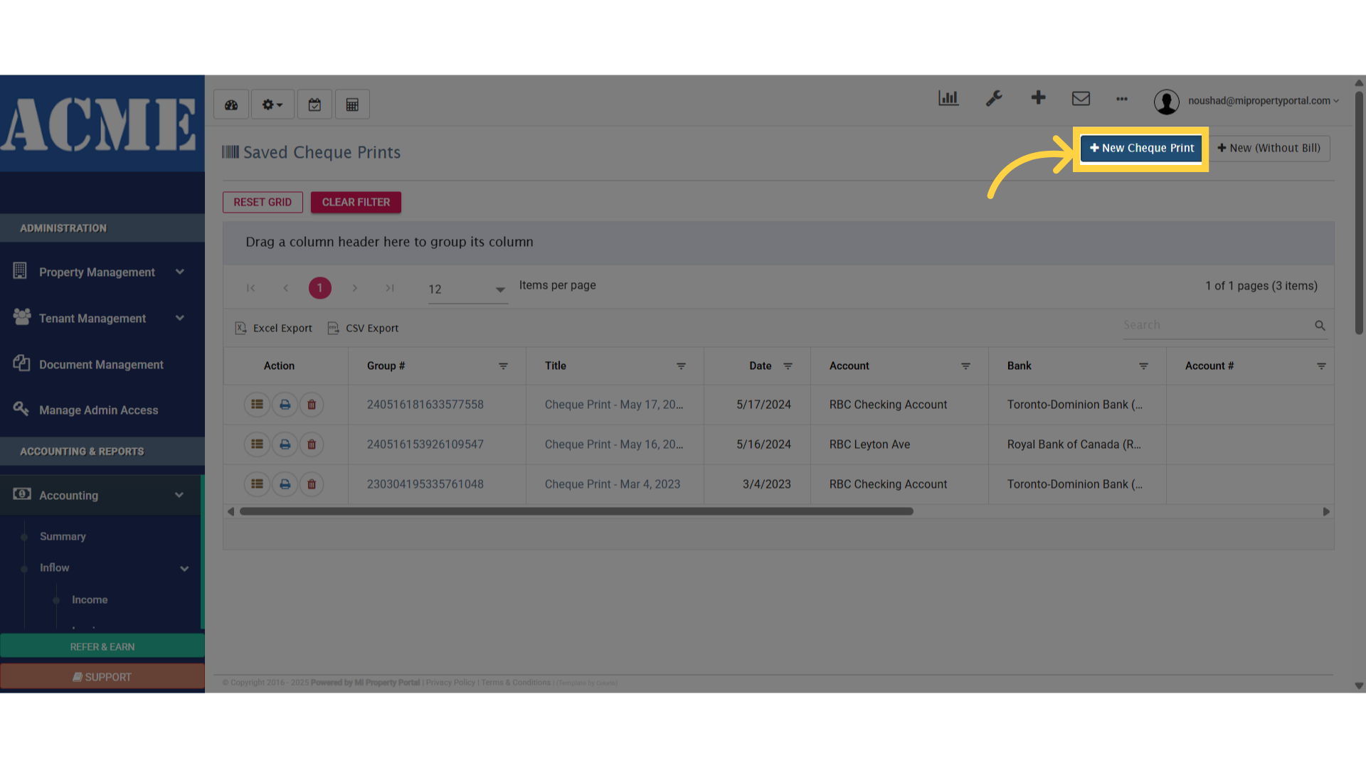 Click 'New Cheque Print'