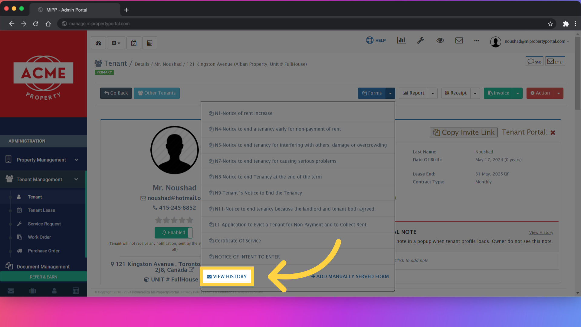 Click 'VIEW HISTORY'