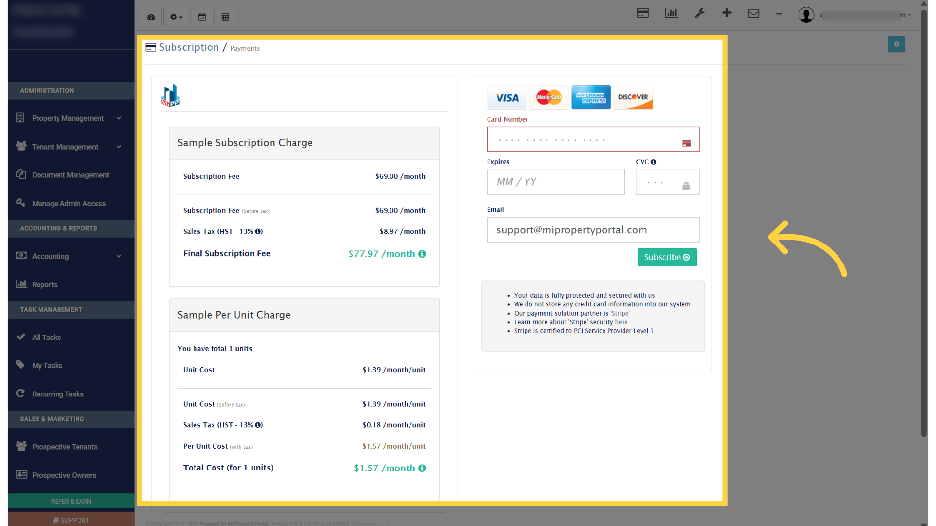 View Sample Subscription Charge Info