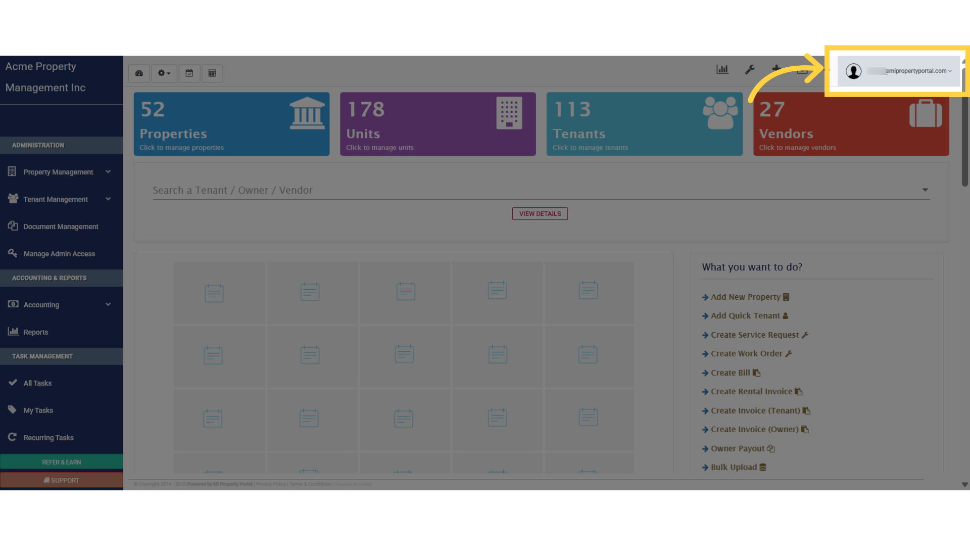 Click on the User Email Dropdown