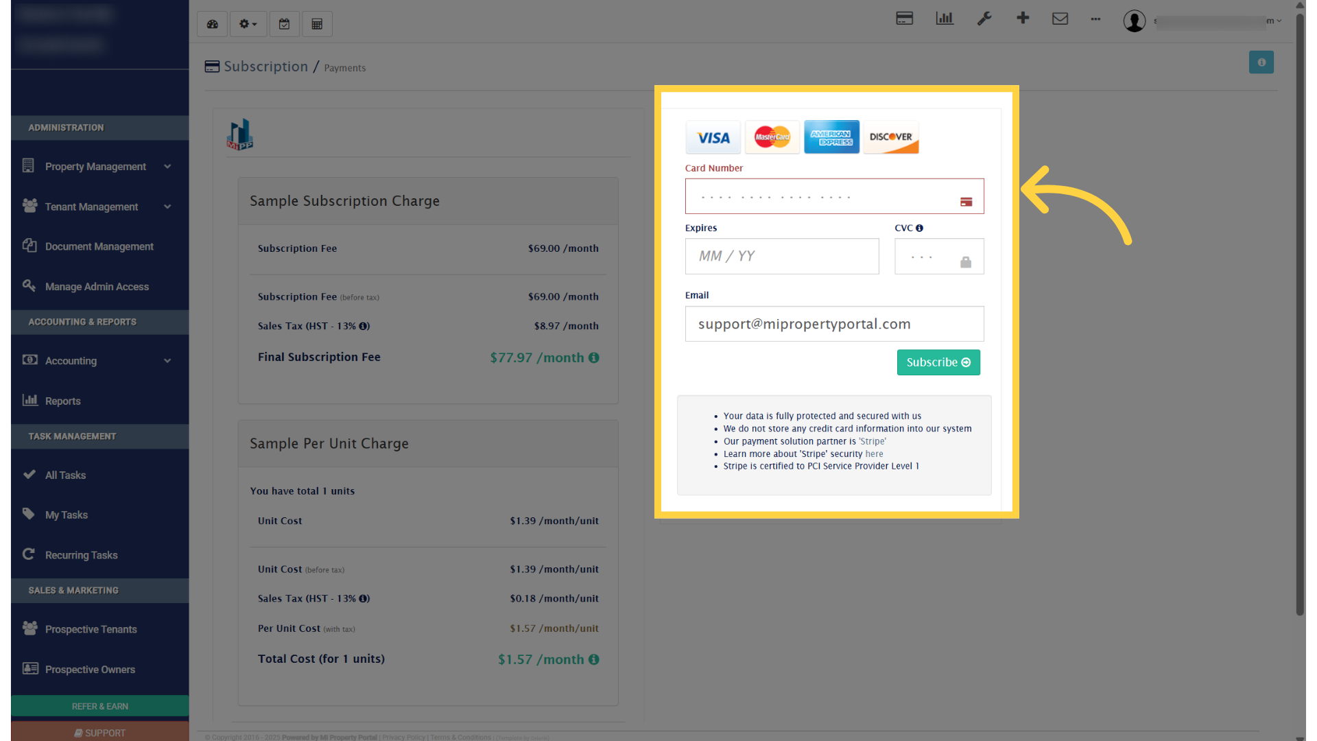 Input Card Details Properly and Click on 'Subscribe'