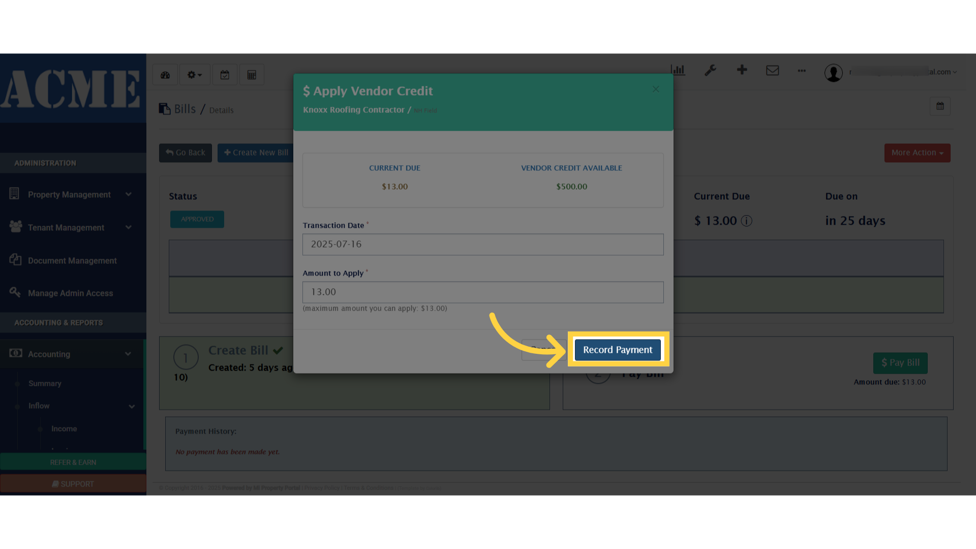 Click 'Record Payment'