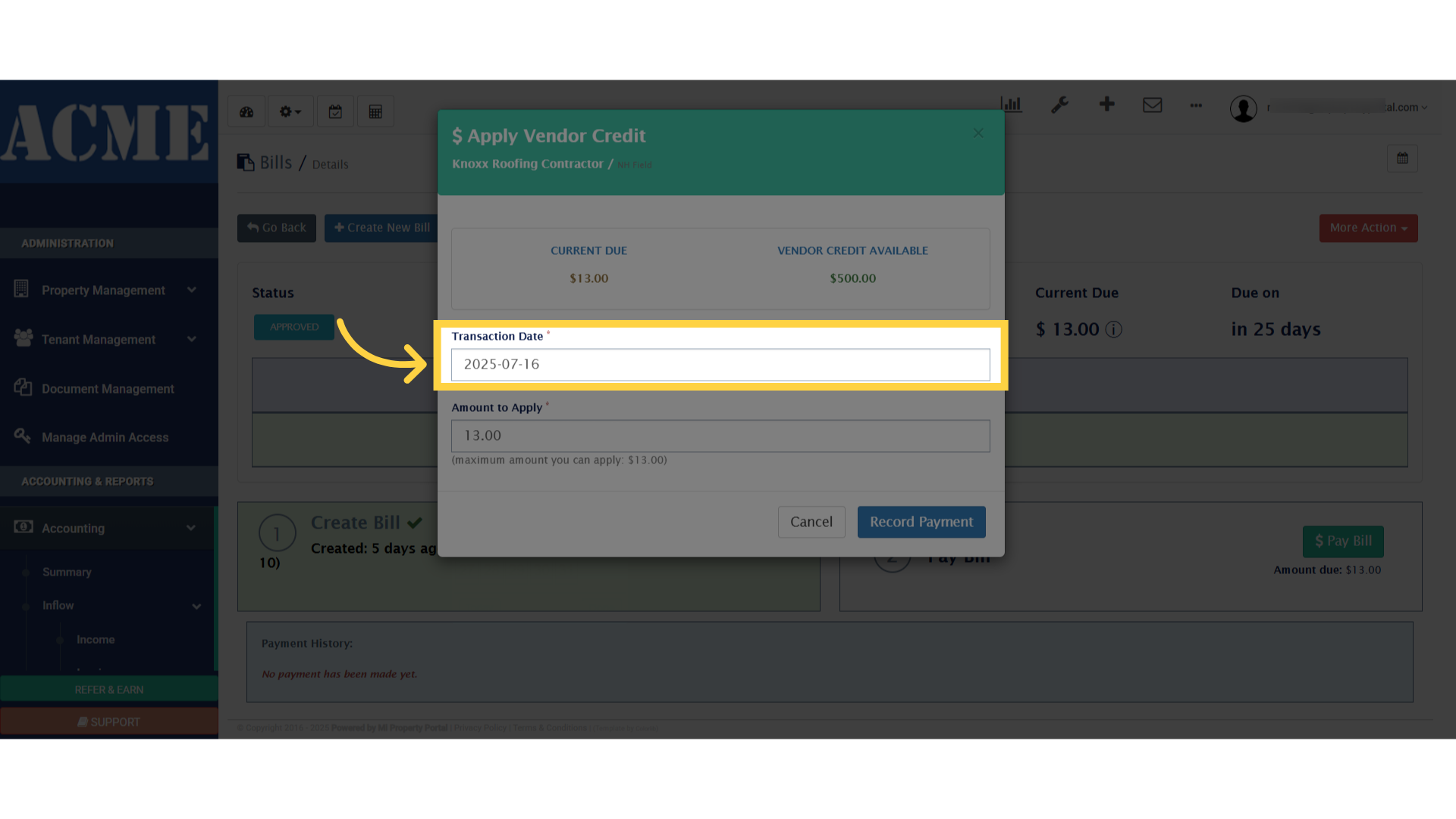 Click 'Transaction Date *'