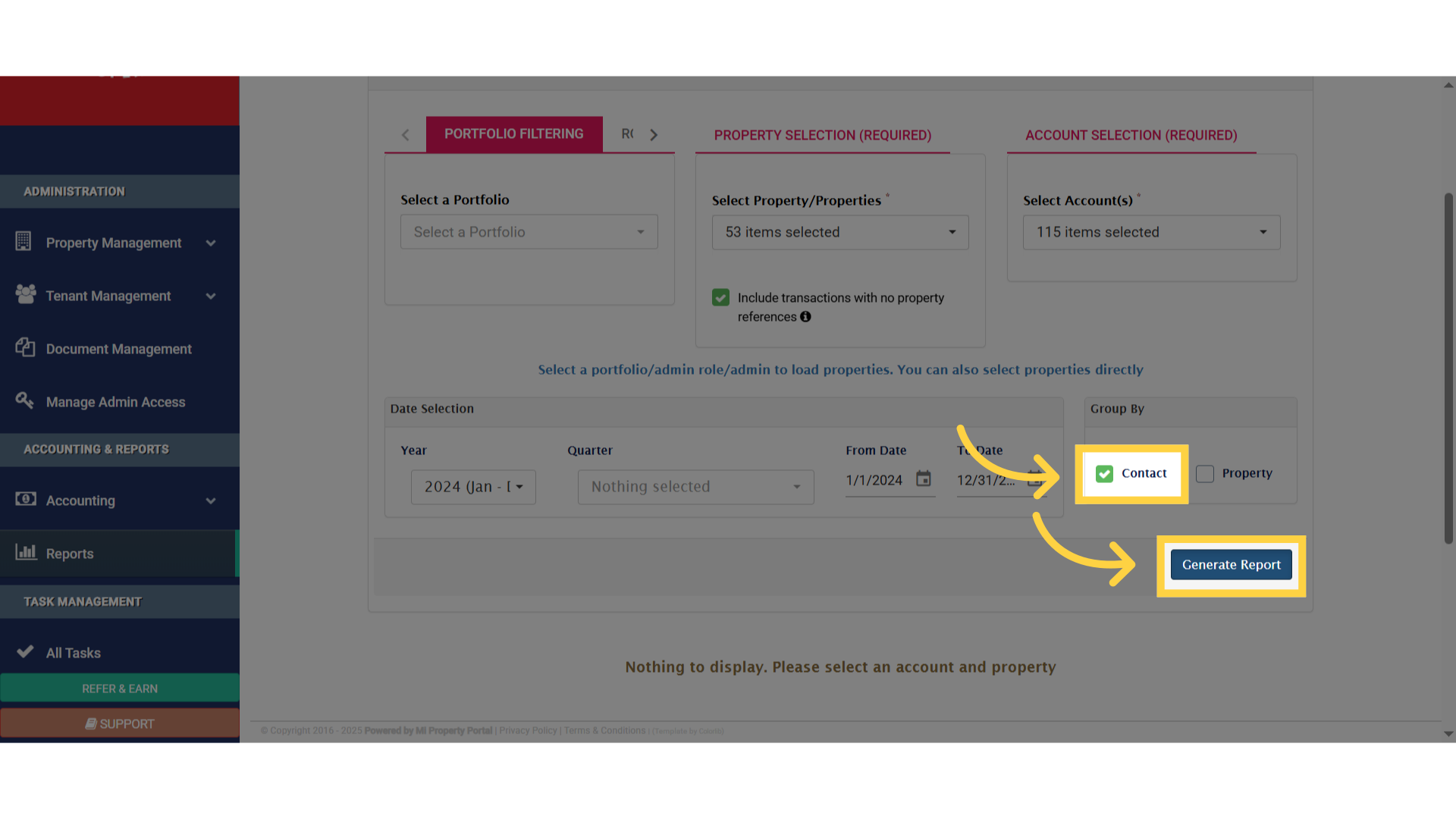 Click 'Generate Report'