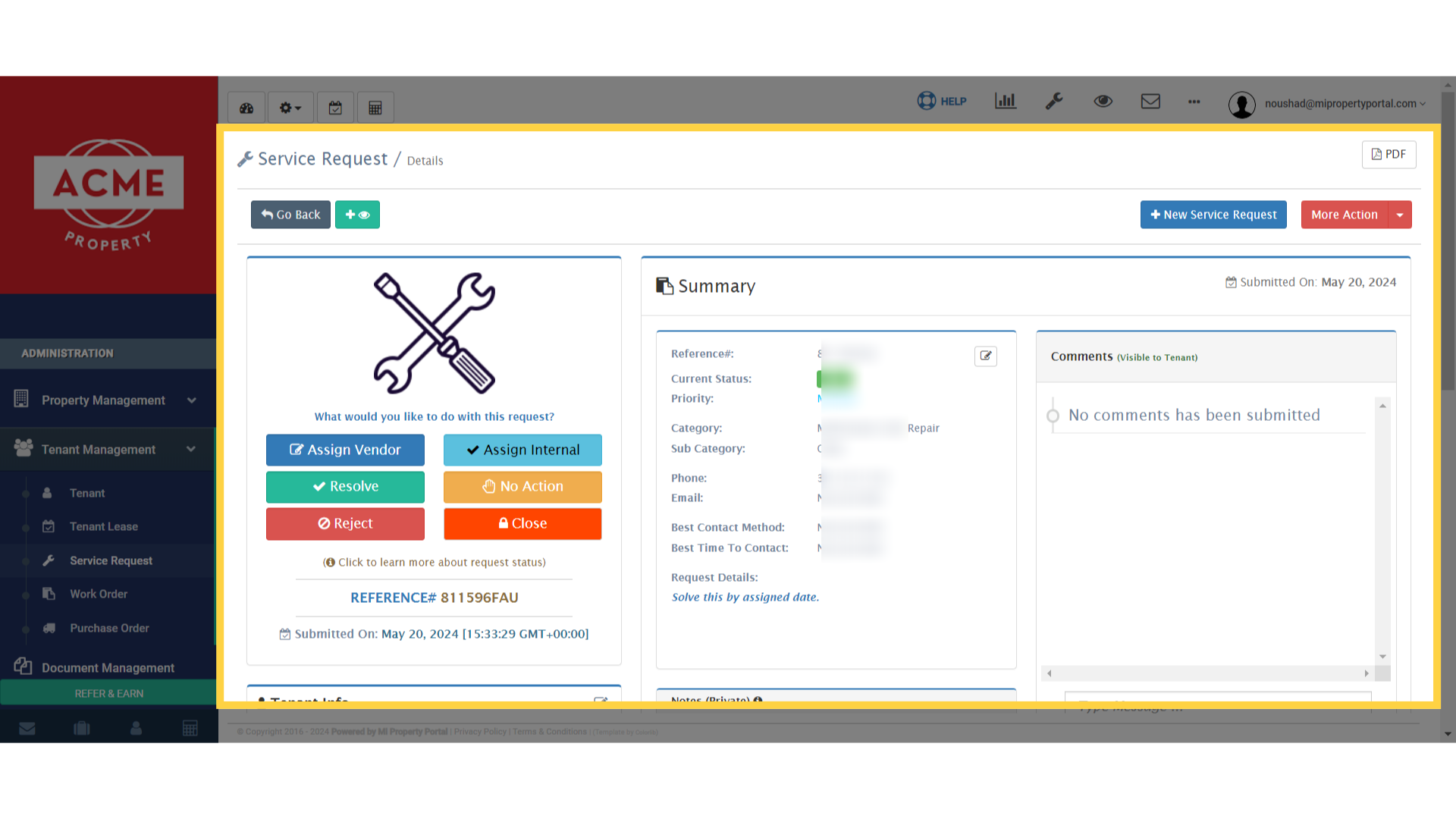 Service request will be created and displayed