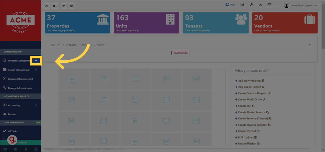 Navigate to the Property Management dropdown menu.