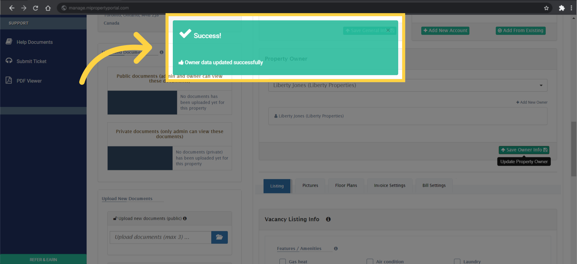 You can now see that the owner has been successfully linked to the property