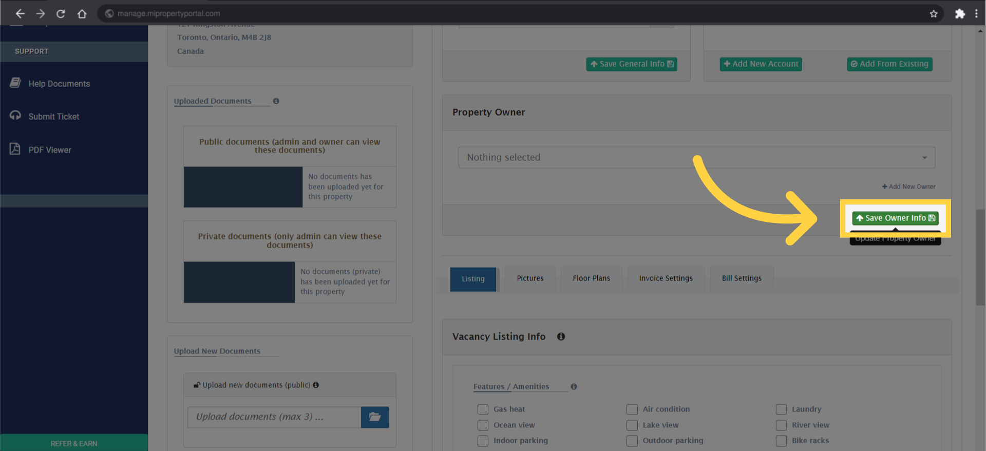 Once again, click on 'Save Owner Info' to update the property details.