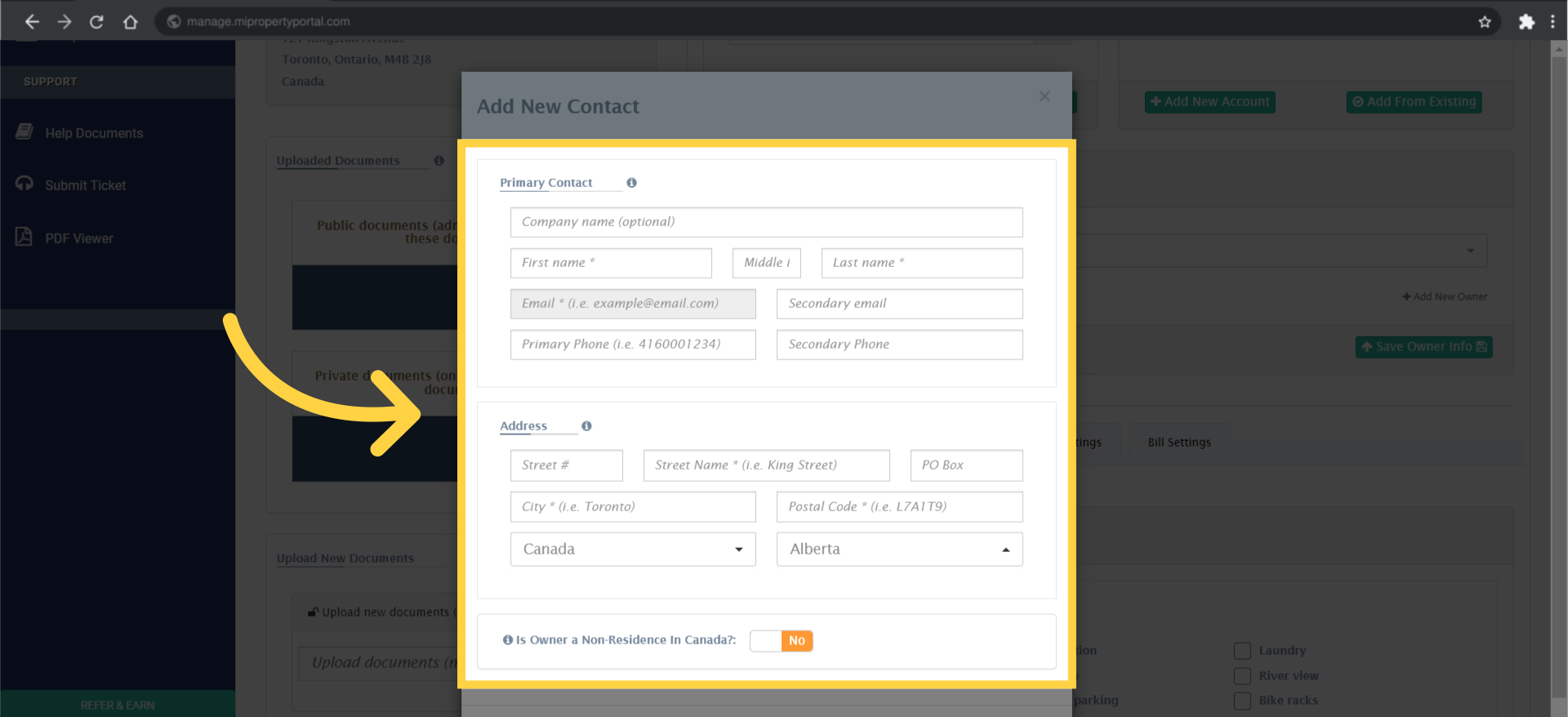Fill out the owner's information in the provided fields