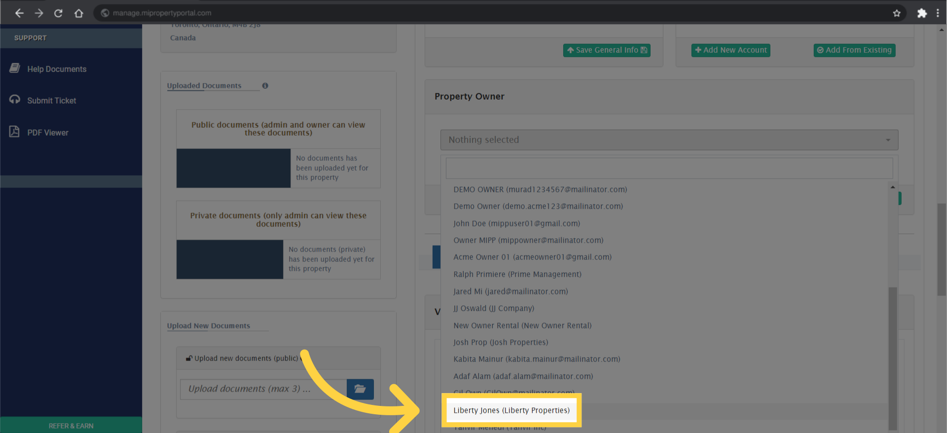 Choose the appropriate owner from the dropdown list.