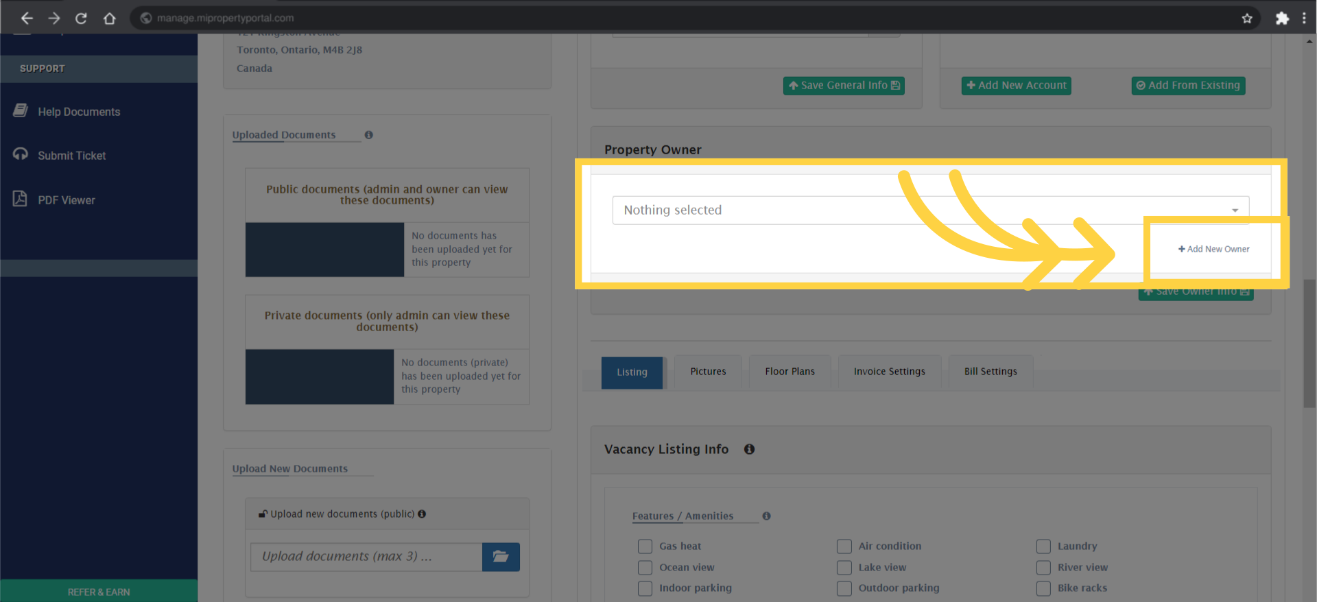 If you need to add a new owner who isn't listed in the portal yet, click on 'Add New Owner.