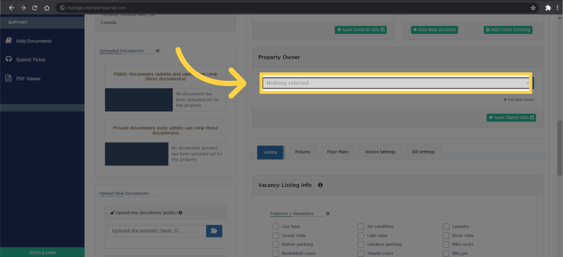 Click on the dropdown menu to see a list of potential owners