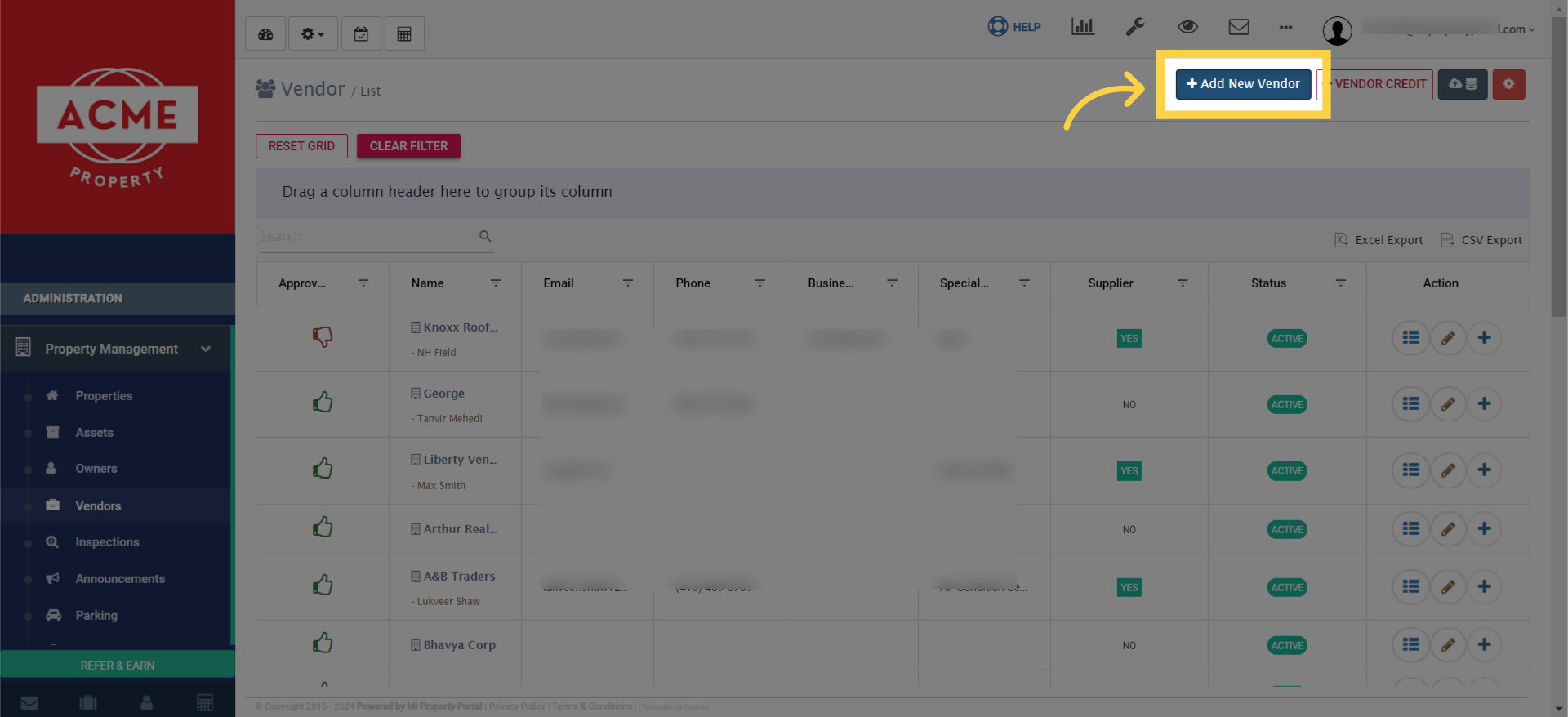 Click 'Add New Vendor'