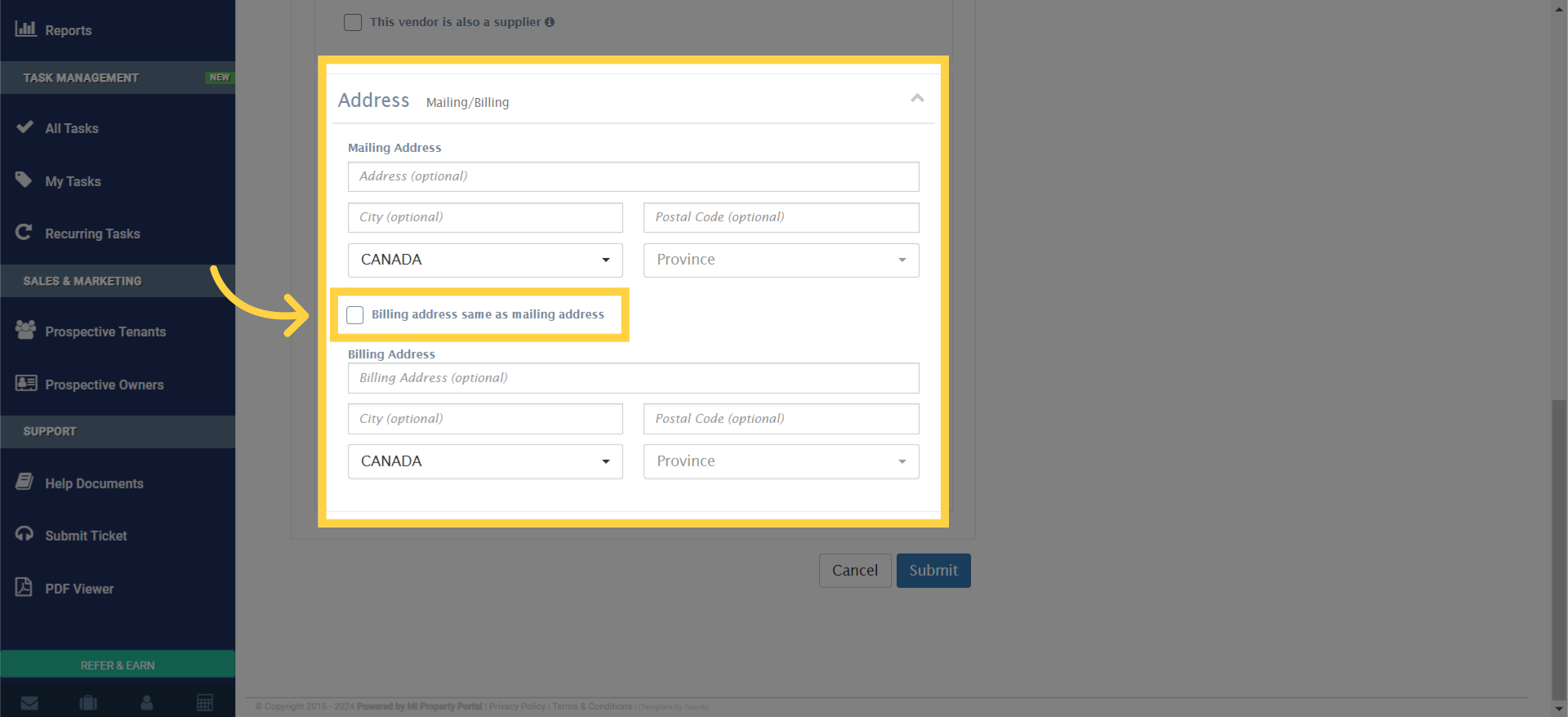 If the billing address differs from the mailing address, /pause/ you will need to fill out the 'Billing Address' specifically.