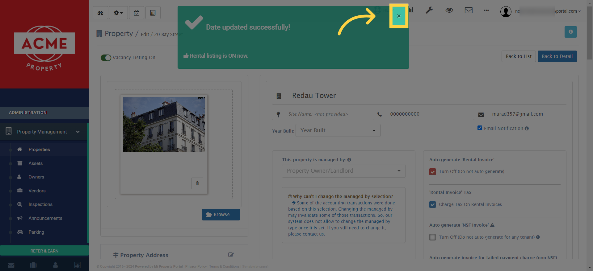 Close the pop-up confirmation