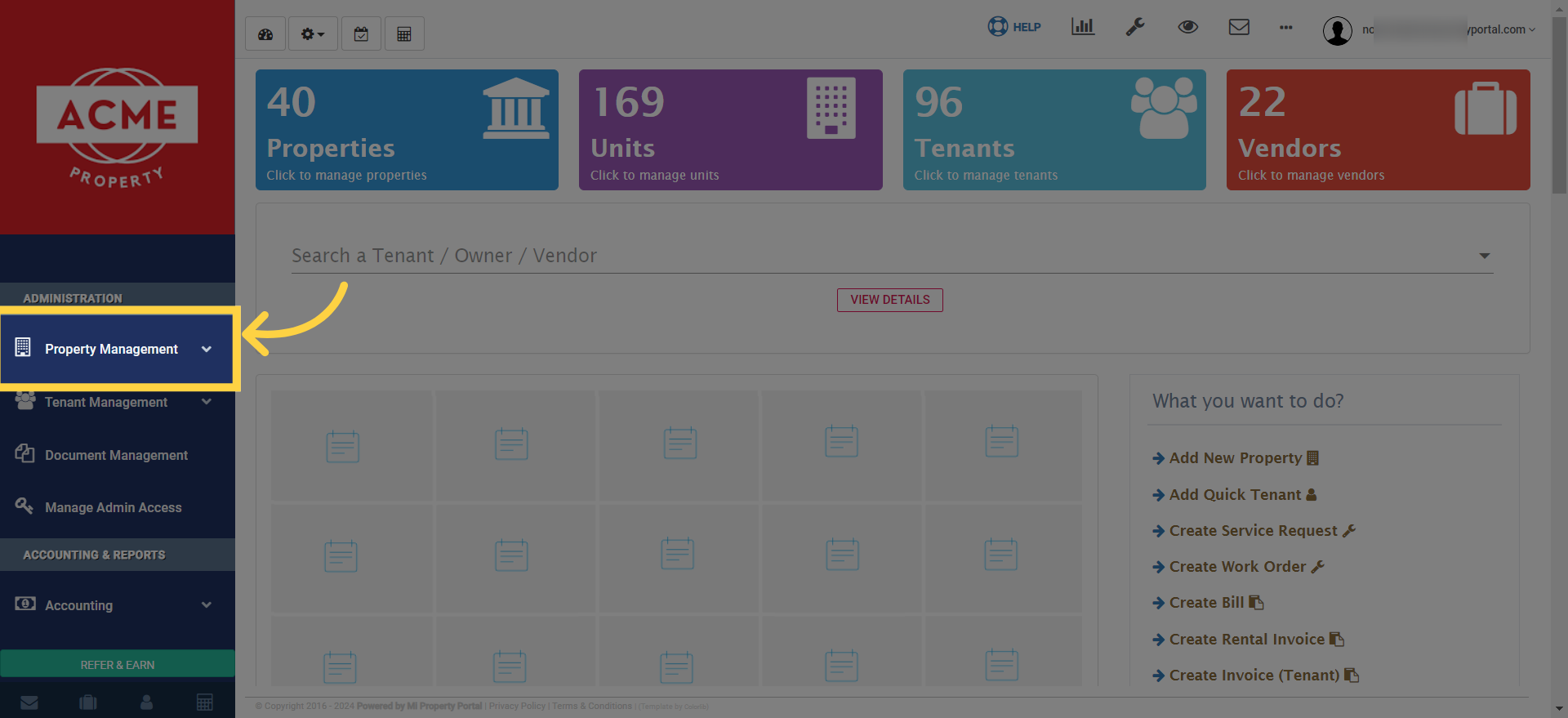 Click on 'Property Management' dropdown under 'Administration'