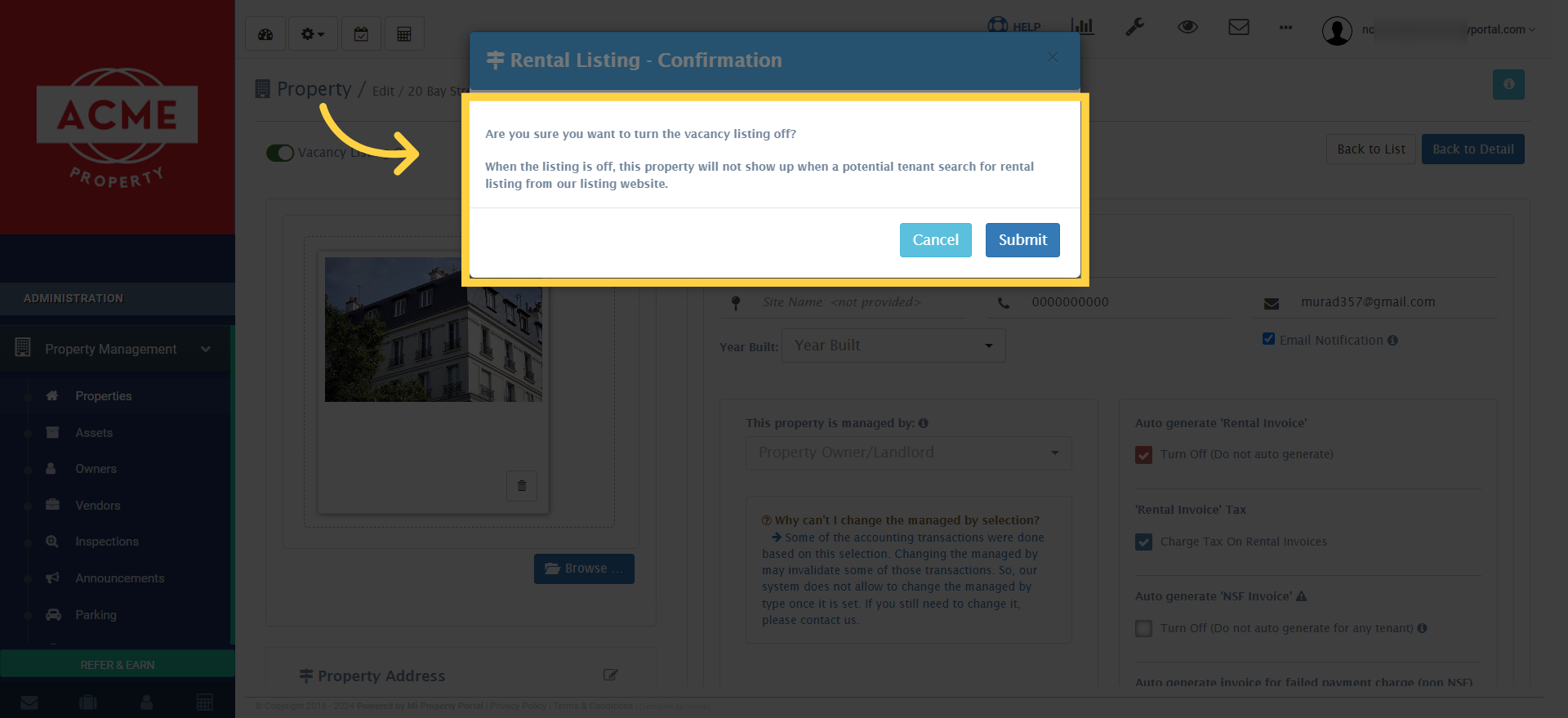 Click on 'Submit' to confirm and save the modifications