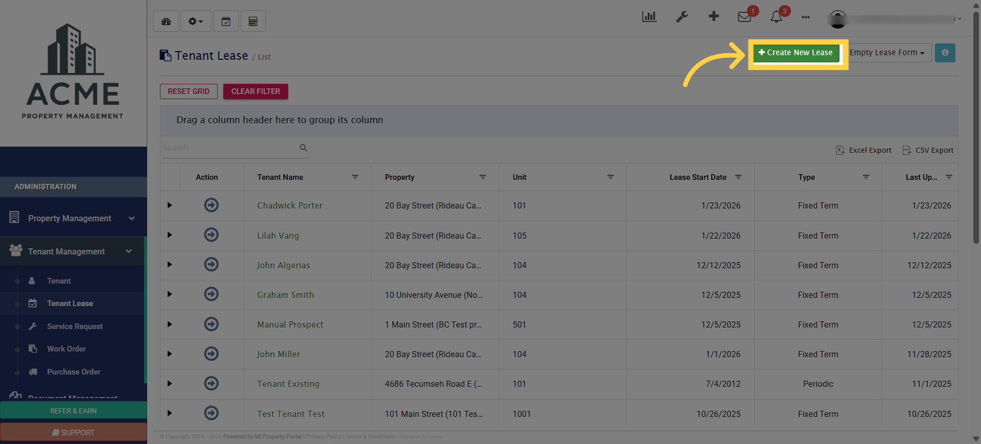 Initiate New Lease Creation